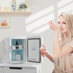 Valkoinen kannettava mini-jääkaappi 10L LED-peilillä