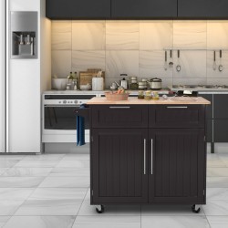 Monikäyttöinen keittiövaunu kahvinvärinen säilytyksellä ja pyörillä