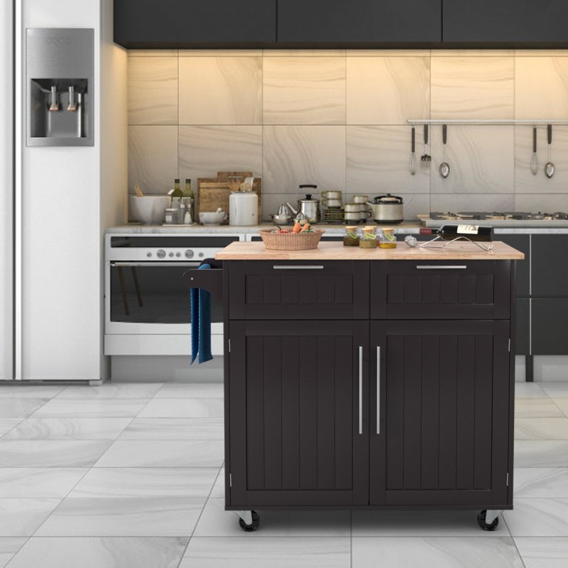 Monikäyttöinen keittiövaunu kahvinvärinen säilytyksellä ja pyörillä