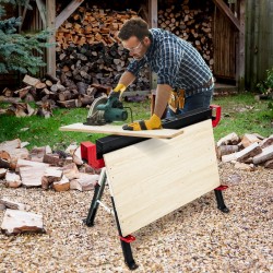 Taitettava teräksinen sahapukki säädettävä korkeus punainen ja musta