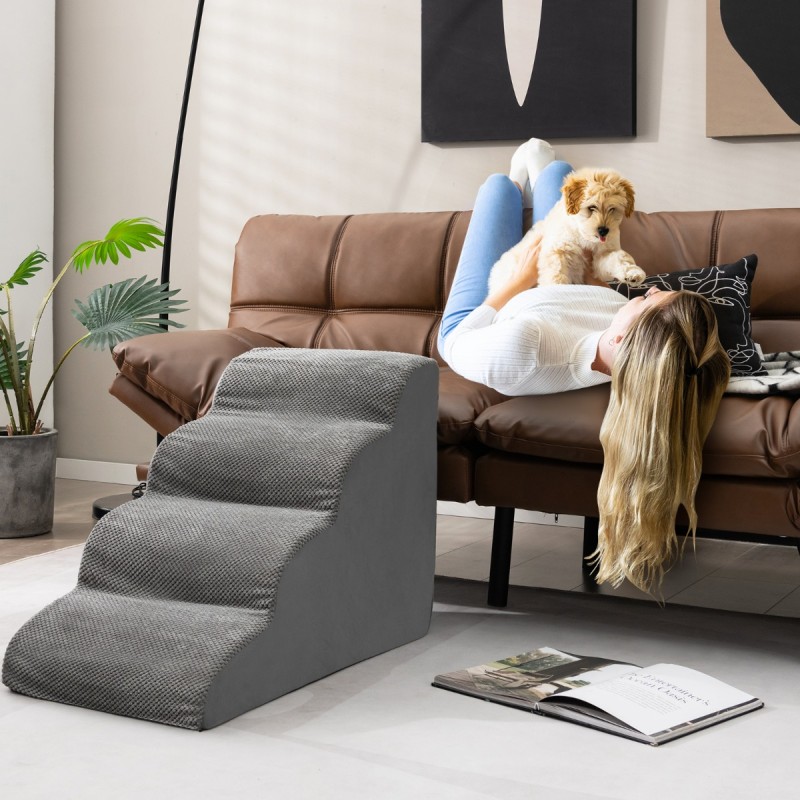 Liukumaton nelitasoinen koiranramppi vaahtomuovista harmaa