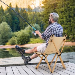 Kannettava kokoontaitettava bambu-campingtuoli säädettävä selkänoja luonnonväri