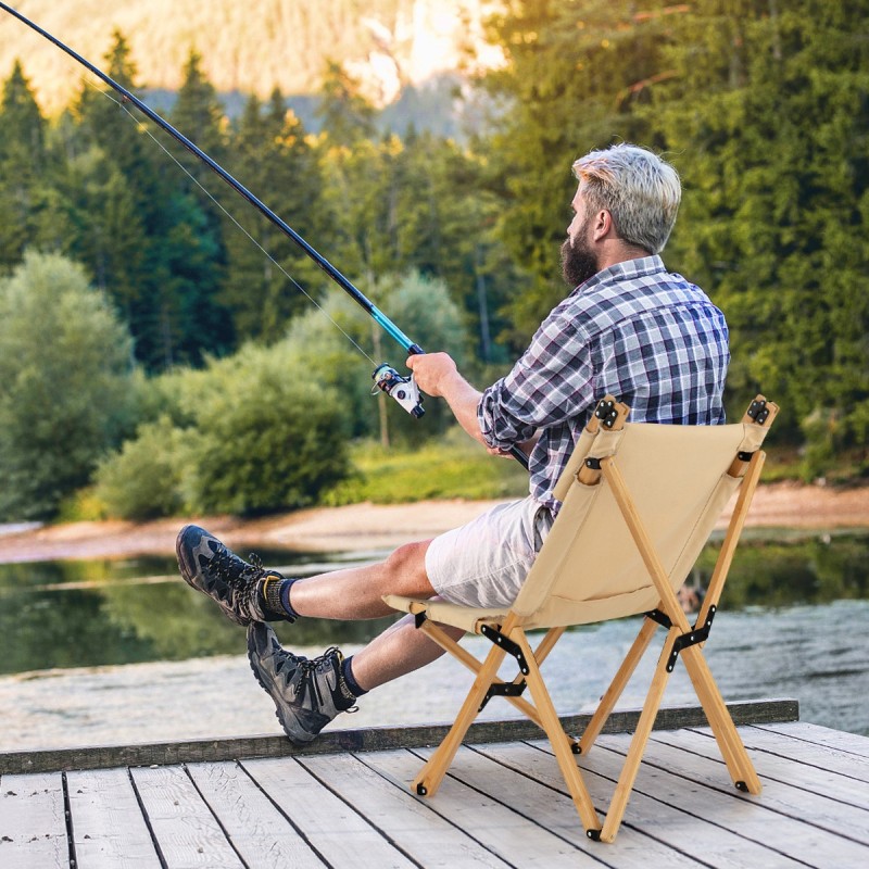 Kannettava kokoontaitettava bambu-campingtuoli säädettävä selkänoja luonnonväri