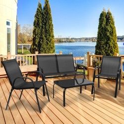 Neljän osan harmaa terassikalustesetti kahvipöydällä ulkokäyttöön