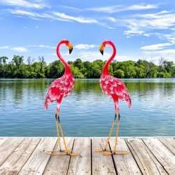 Kaksiosainen vaaleanpunainen flamingo-patsas puutarhaan ja sisätiloihin