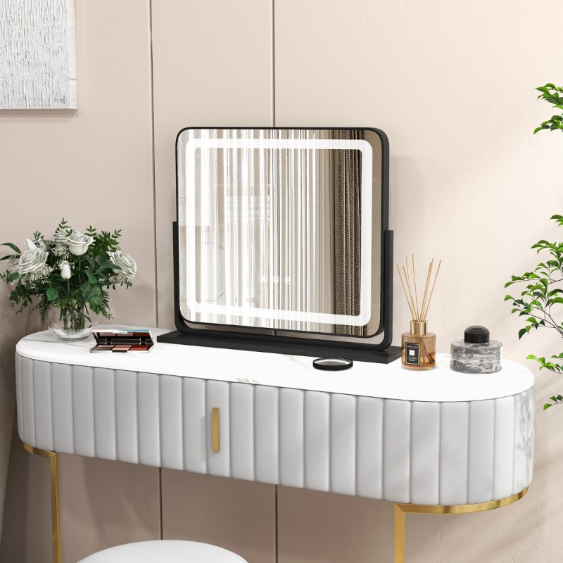 Musta LED-valaistu meikkipeili 5x suurennuksella ja kosketusohjaus