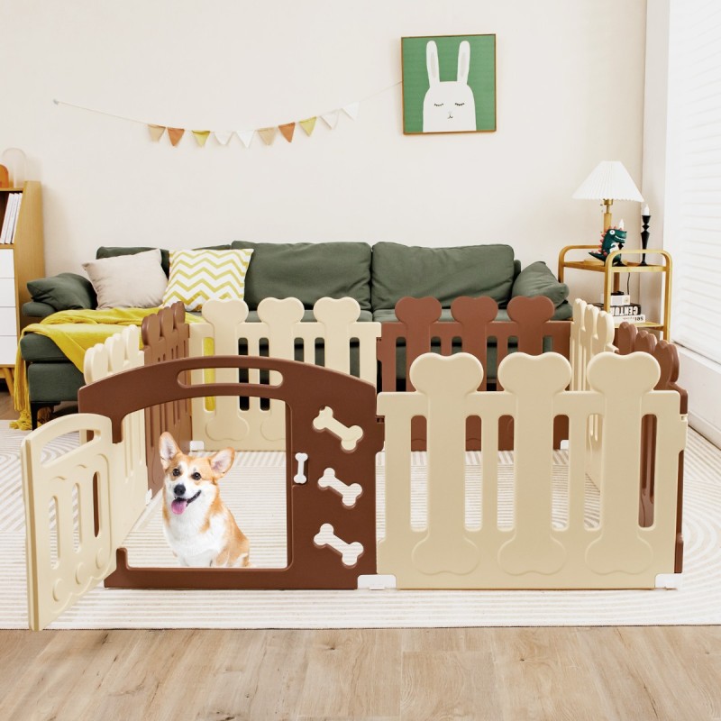 8-paneelinen beige lemmikkiaitaus pienille lemmikeille ulko- ja sisäkäyttöön