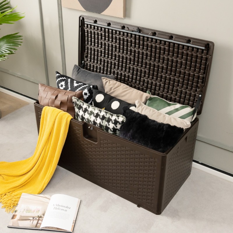 Säänkestävä ruskea terassilaatikko 276L lukittavalla kannella