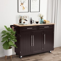 Ruskea monikäyttöinen keittiövaunu pyörillä ja säilytystilalla