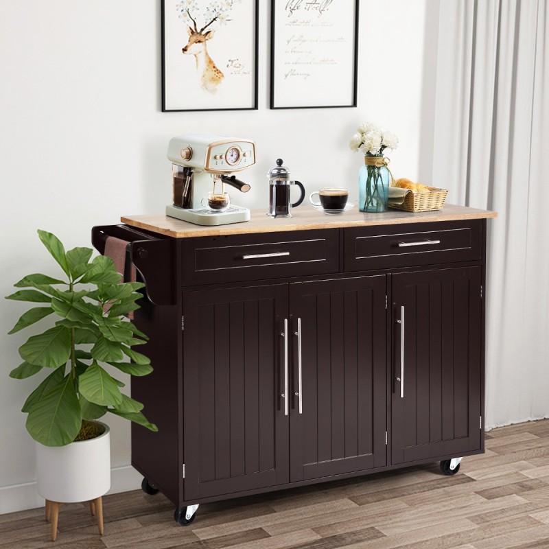 Ruskea monikäyttöinen keittiövaunu pyörillä ja säilytystilalla