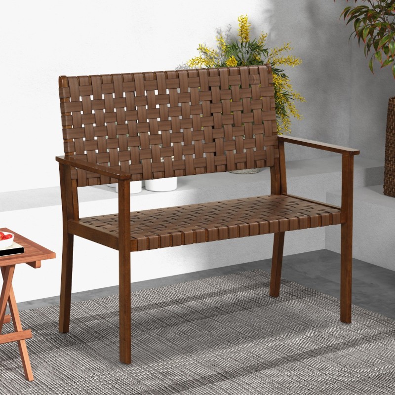 Säänkestävä puutarhapenkki käsinojilla ja selkänojalla ruskea