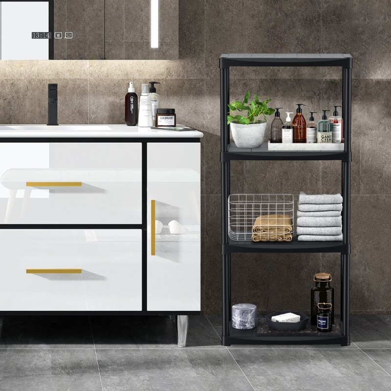 Monikäyttöinen nelitasoinen musta varastohylly autotalliin