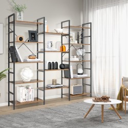 Kolminkertainen leveä rustiikkinen kirjahylly metallirungolla Kolminkertainen leveä rustiikkinen kirjahylly metallirungolla