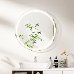 Pyöreä hopeinen LED-peili huurteenestolla ja säädettävällä valolla