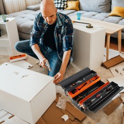 Taitettava harmaa metallinen työkalupakki 5 osalla ja lukolla