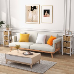 2 kpl kapea valkoinen yöpöytä meriheinäkoreilla ja x-muotoilulla