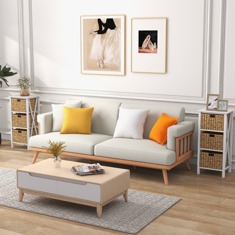 2 kpl kapea valkoinen yöpöytä meriheinäkoreilla ja x-muotoilulla