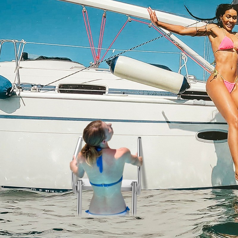 Kolmiportainen teleskooppinen venetikkaat lasikuitualustalla hopea