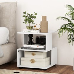 Moderni valkoinen kolmitasoinen yöpöytä säilytystilalla