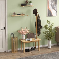 3-in-1 massiivipuinen naulakko ja kenkäpenkki luonnonvärinen