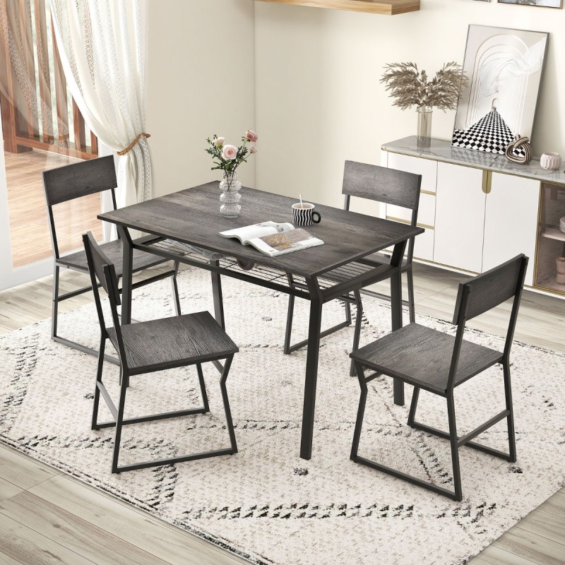 Harmaa 5-osainen ruokailuryhmä pöydällä ja neljällä tuolilla