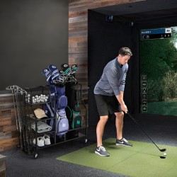 Monikäyttöinen musta golfjärjestelijä pyörillä ja koukuilla