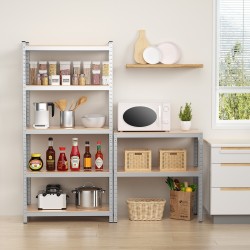 Hopeanvärinen 5-tasoinen metallihylly säädettävillä tasoilla