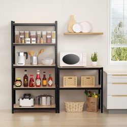 Musta 5-tasoinen metallihylly säädettävillä korkeuksilla