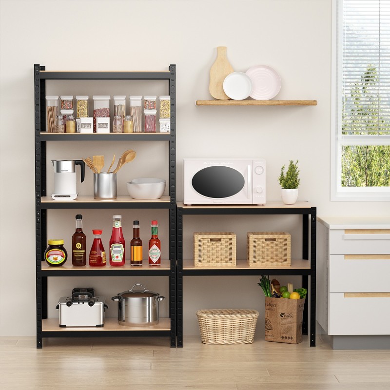 Musta 5-tasoinen metallihylly säädettävillä korkeuksilla