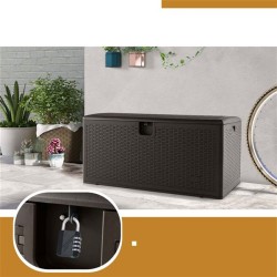 Säänkestävä ruskea terassilaatikko 378L lukittavalla kannella