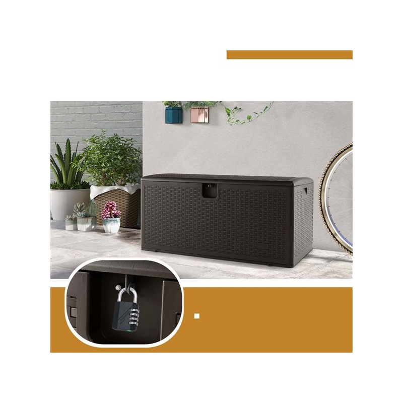 Säänkestävä ruskea terassilaatikko 378L lukittavalla kannella