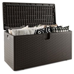 Säänkestävä ruskea terassilaatikko 378L lukittavalla kannella