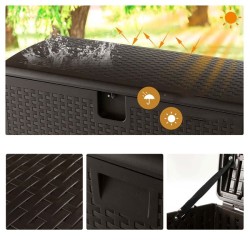 Säänkestävä ruskea terassilaatikko 378L lukittavalla kannella