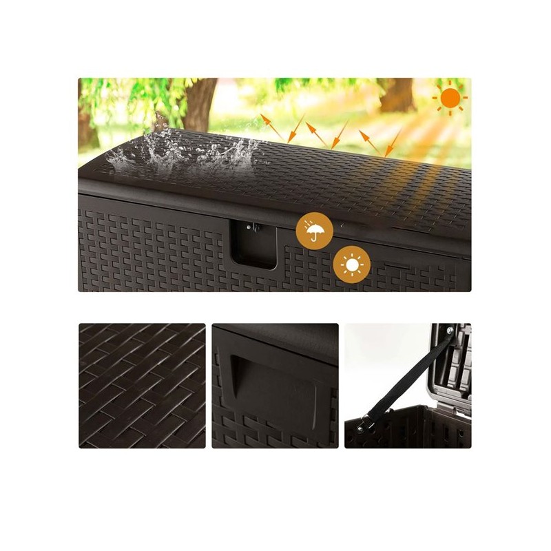 Säänkestävä ruskea terassilaatikko 378L lukittavalla kannella