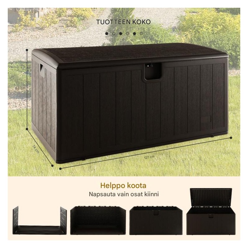 Säänkestävä ruskea puutarhalaatikko 492L lukittavalla kannella