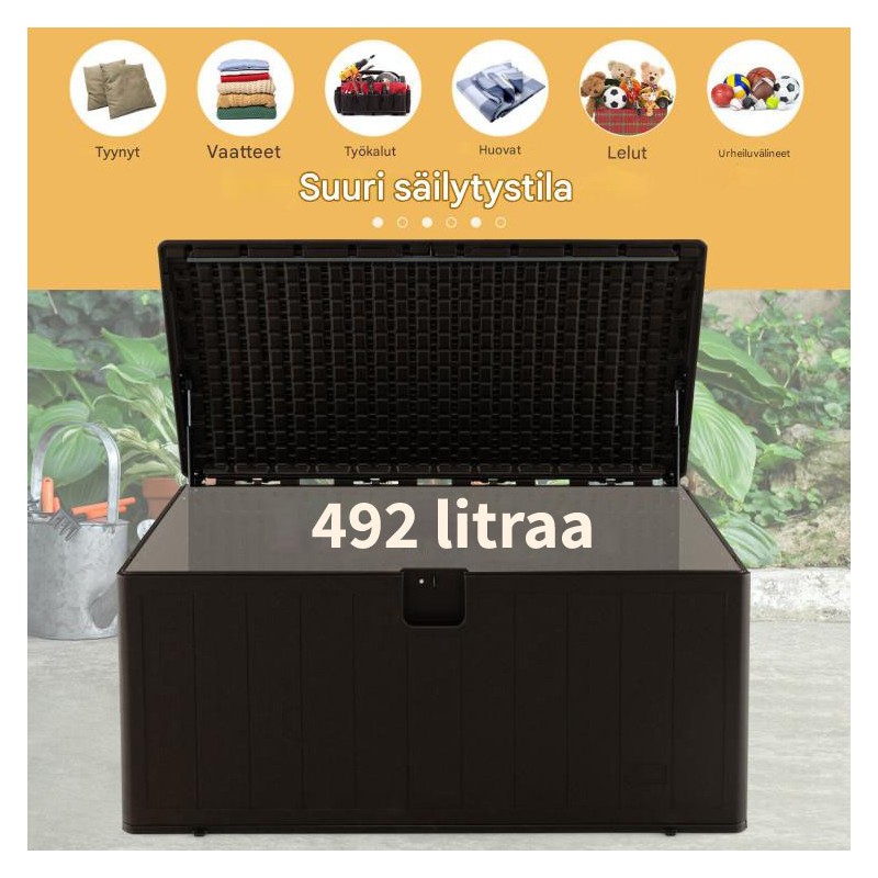 Säänkestävä ruskea puutarhalaatikko 492L lukittavalla kannella