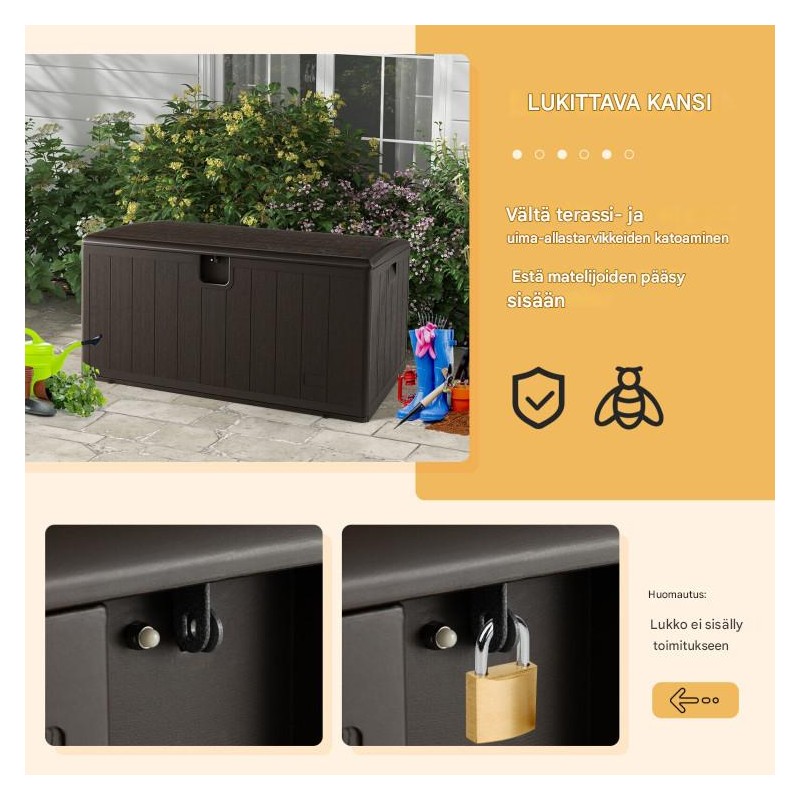 Säänkestävä ruskea puutarhalaatikko 492L lukittavalla kannella