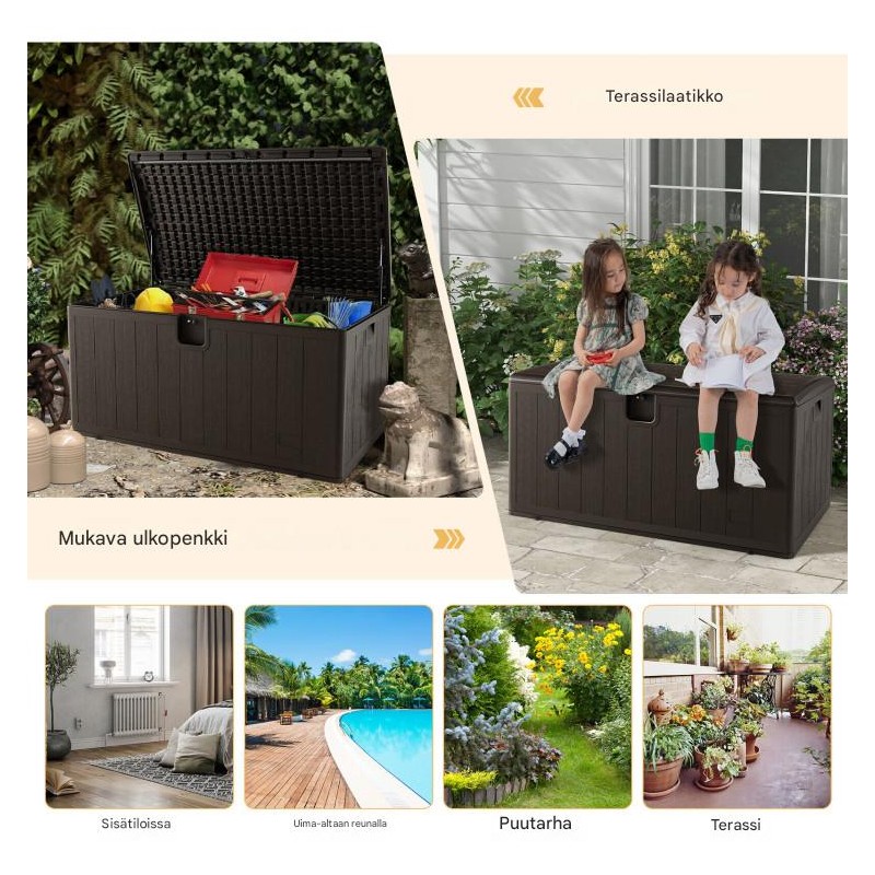 Säänkestävä ruskea puutarhalaatikko 492L lukittavalla kannella