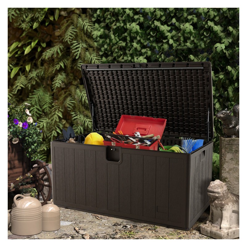 Säänkestävä ruskea puutarhalaatikko 492L lukittavalla kannella