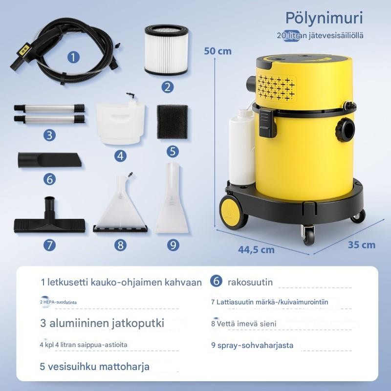 Tehokas 1200W märkä-kuivaimuri 4-in-1 keltainen