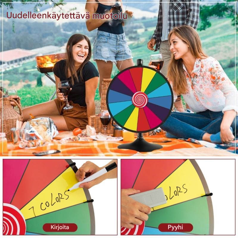 Monikäyttöinen 60 cm värikäs onnenpyörä messuille ja tapahtumiin