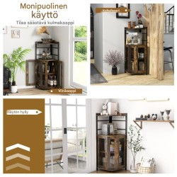 Kulmaviinikaappi lasipidikkeillä ja metalliverkko-ovilla, punaruskea