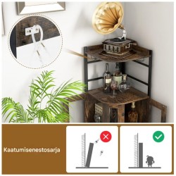 Kulmaviinikaappi lasipidikkeillä ja metalliverkko-ovilla, punaruskea