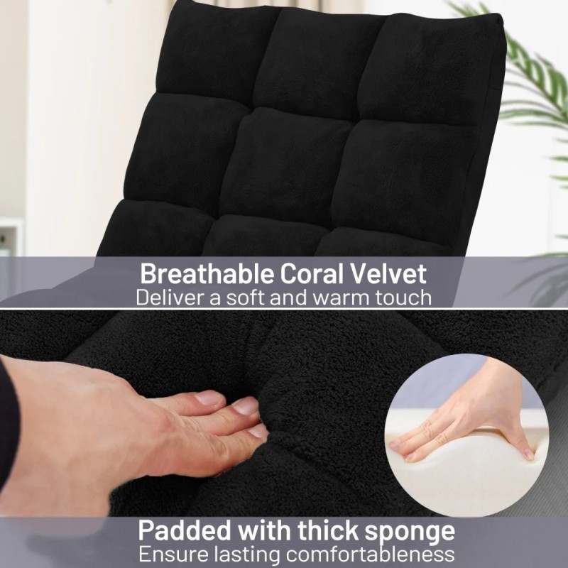 Säädettävä musta koralliveluuri lattiaistuin pelituoli 14-asentoinen