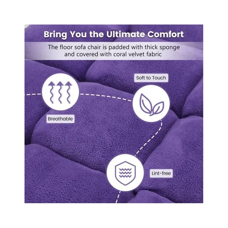 Säädettävä lattiatuoli selkänojalla, violetti, monikäyttöinen ja mukava