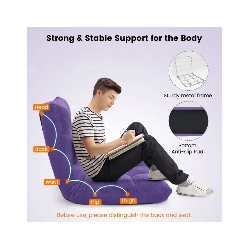 Säädettävä lattiatuoli selkänojalla, violetti, monikäyttöinen ja mukava