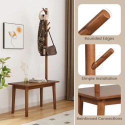 Massiivipuinen naulakko sivupöydällä ja koukuilla, ruskea