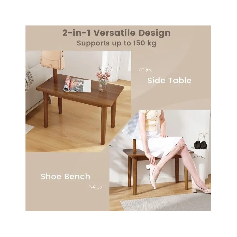 Massiivipuinen naulakko sivupöydällä ja koukuilla, ruskea