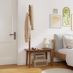 Massiivipuinen naulakko sivupöydällä ja koukuilla, ruskea