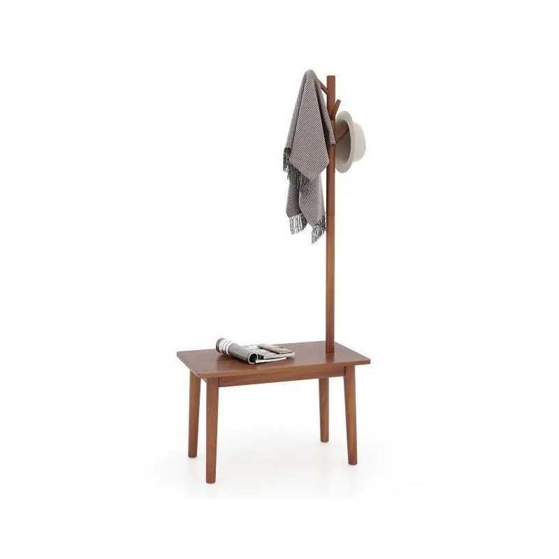 Massiivipuinen naulakko sivupöydällä ja koukuilla, ruskea